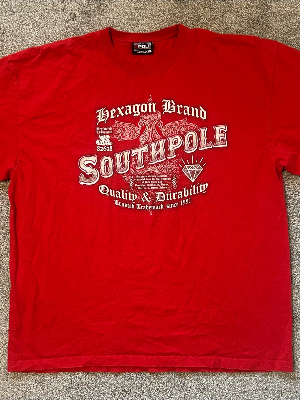 Vintage Y2K Southpole Mens T Shirt XXL Red Hexagon Graphic Baggy Streetwear